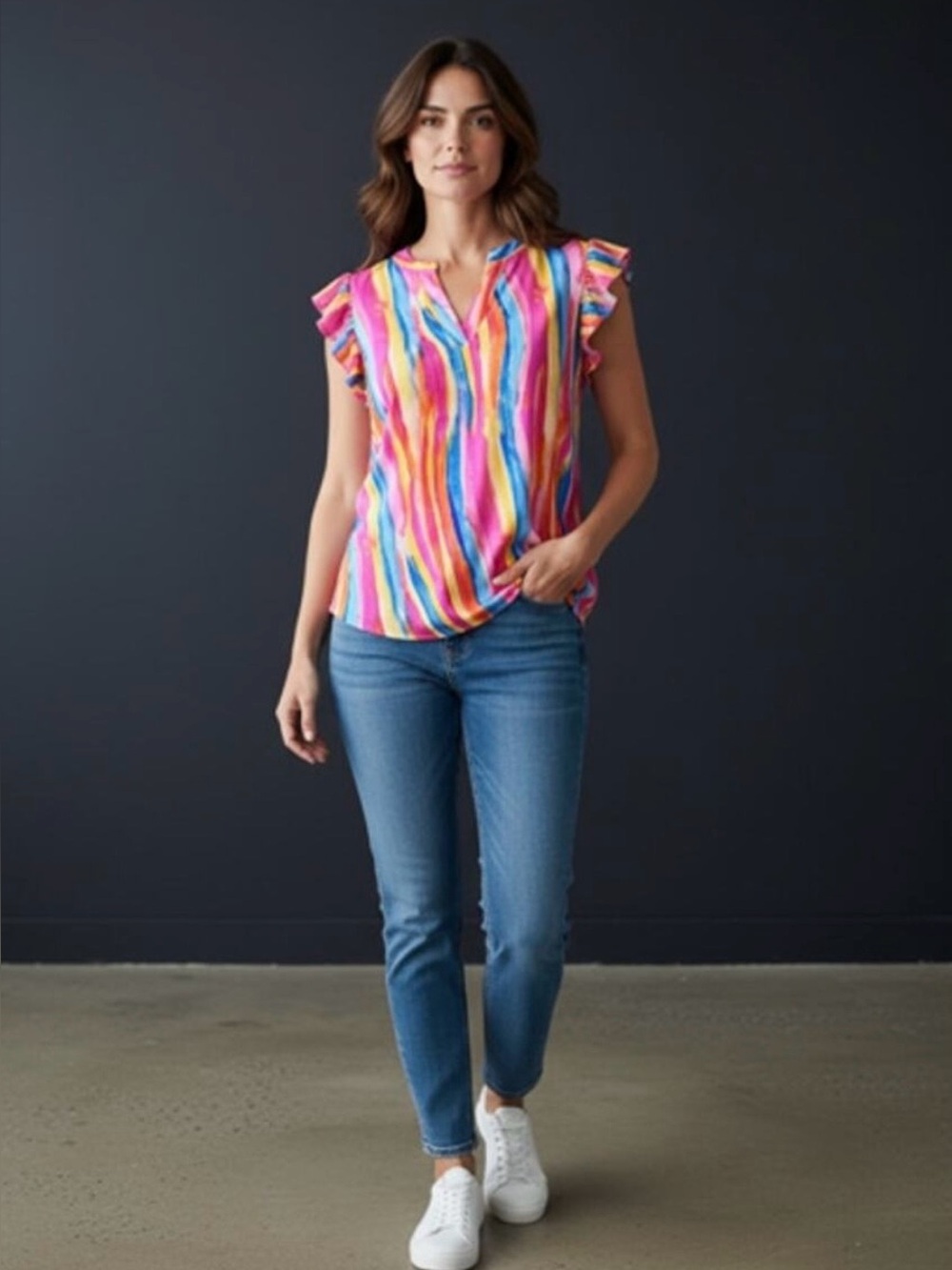 Dear Scarlett Rainbow Stripe Blouse